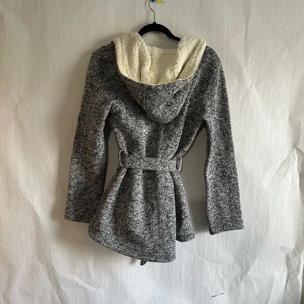 Gray Hooded Belted Cardigan